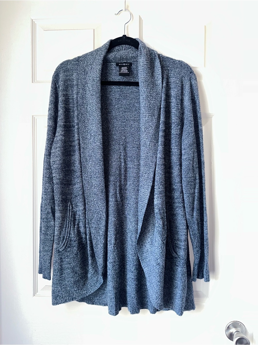 Max & Mie Open-Front Shawl Collar Cardigan - Blue Gray